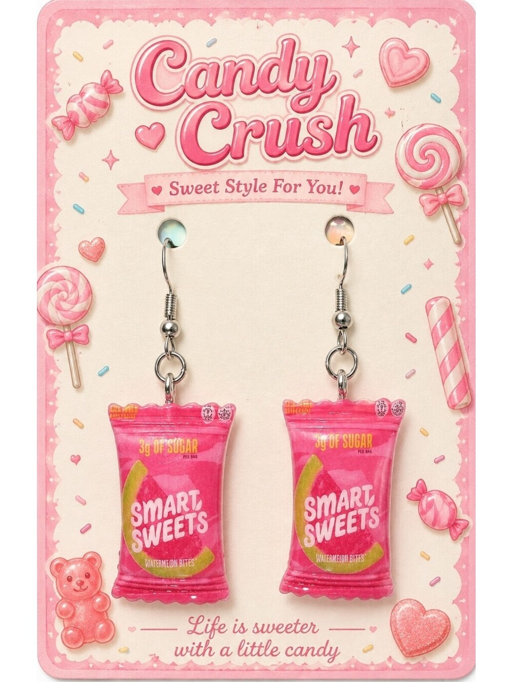 Fun Jewelry Pink Smart Sweets Gummy Candy Foodie Novelty Hypoallergenic Earrings